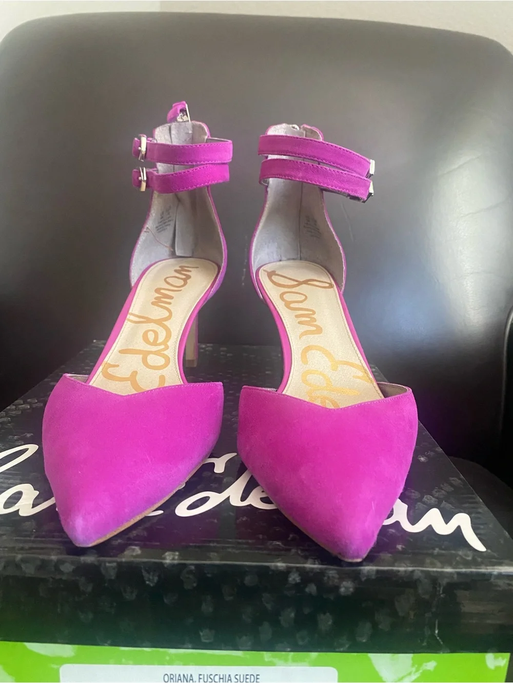 Sam Edelman Fuchsia Suede Pointed-Toe Ankle-Strap Heels